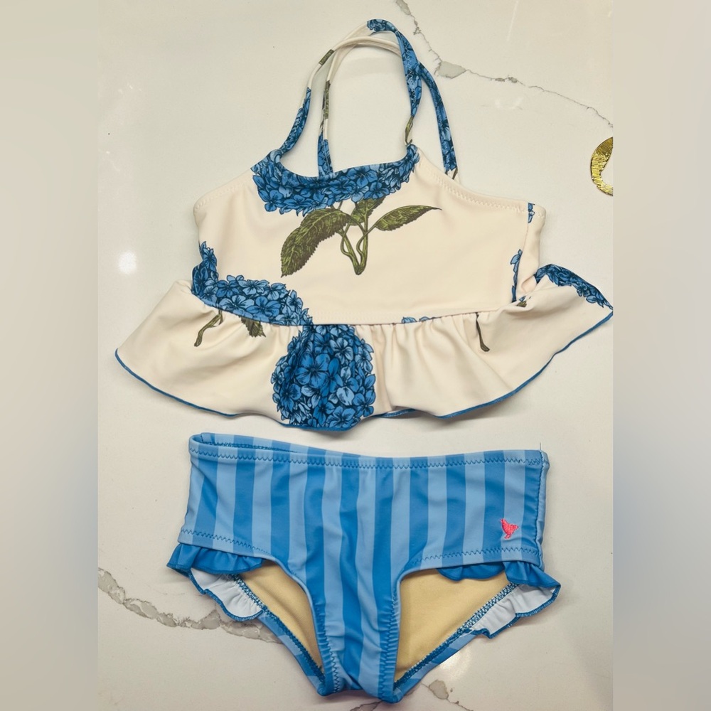 Pink Chicken blue hydrangea tankini set